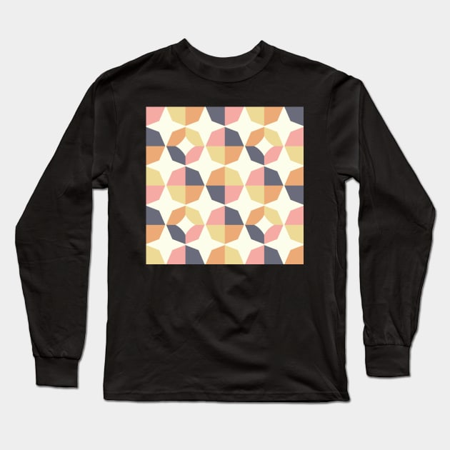 Mid Mod Geometric Pink Blue & Tan Long Sleeve T-Shirt by StephersMc